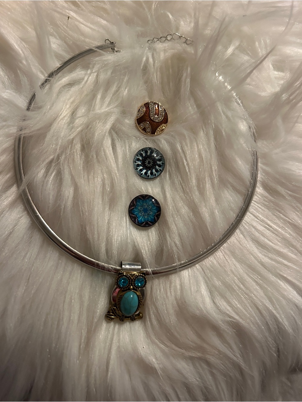 Silver-Tone Owl Pendant Necklace with Turquoise Accents - Women Jewelry